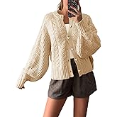 Saodimallsu Womens Cable Knit Cardigan Sweaters Button Up Crew Neck Long Sleeve Loose Fall Trendy Sweater Coats