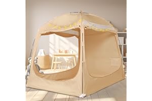 Hazacl Bed Tent Twin Full Queen King Size Canopy Tent for Kids and Adult - 80% Blackout Indoor Sleeping Tents with Star String Lights, Big Space Breathable Dome Tent Playhouse for Boys & Girls