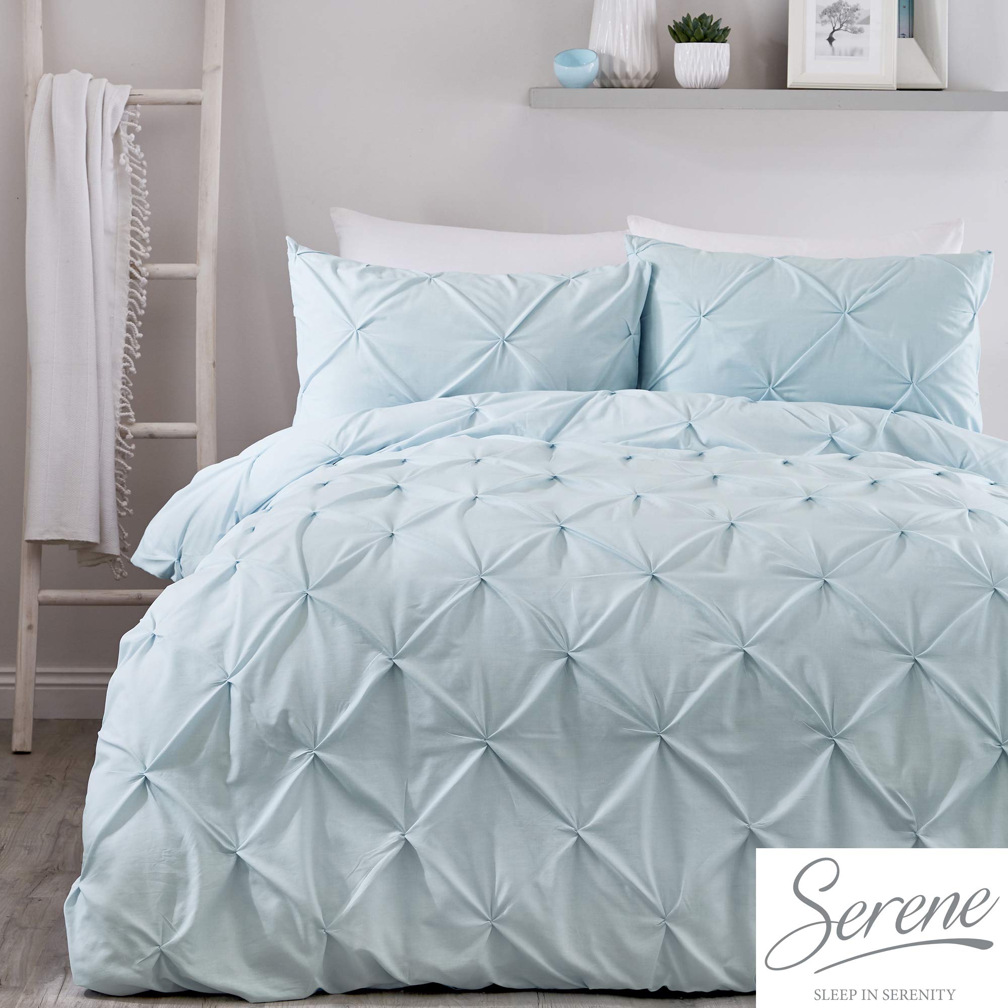 Serene Lara Ruched Easy Care Duvet Cover Set, Duck Egg, King