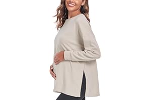 Ecavus Women's Casual Maternity Shirts Long Sleeve Soft and Comfy Pregnancy Tee Tops Side Split Maternity Clothes
