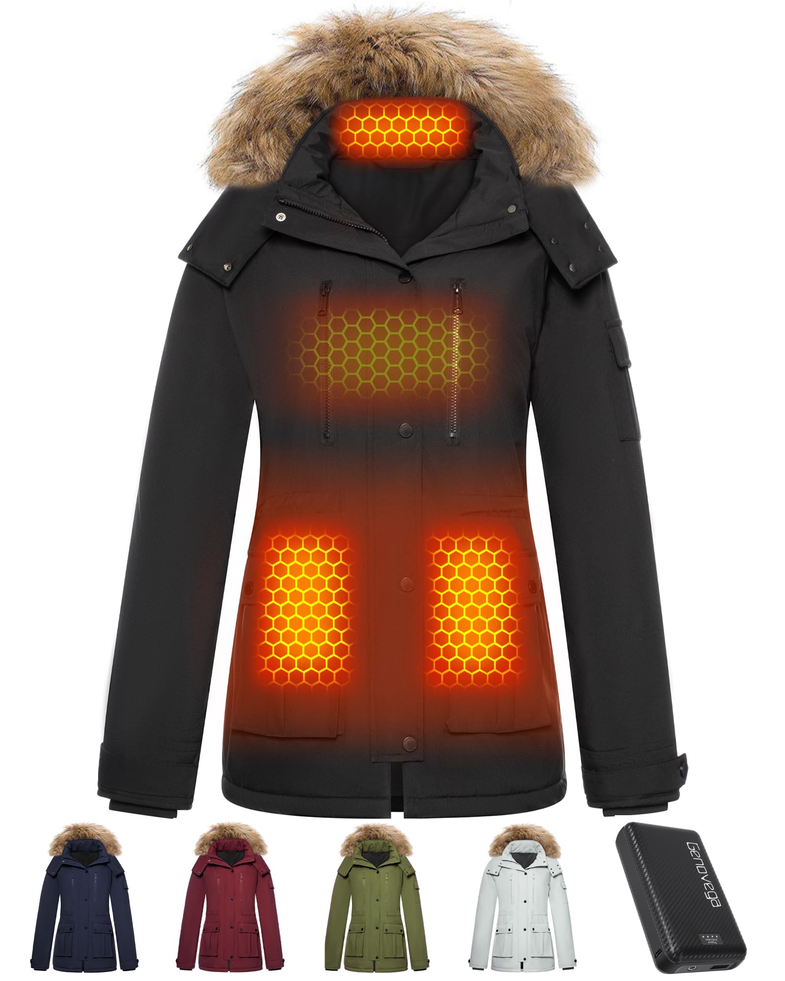 Graphene Heated Jacket for Women with Large Capacity Battery Pack Waterproof Windproof