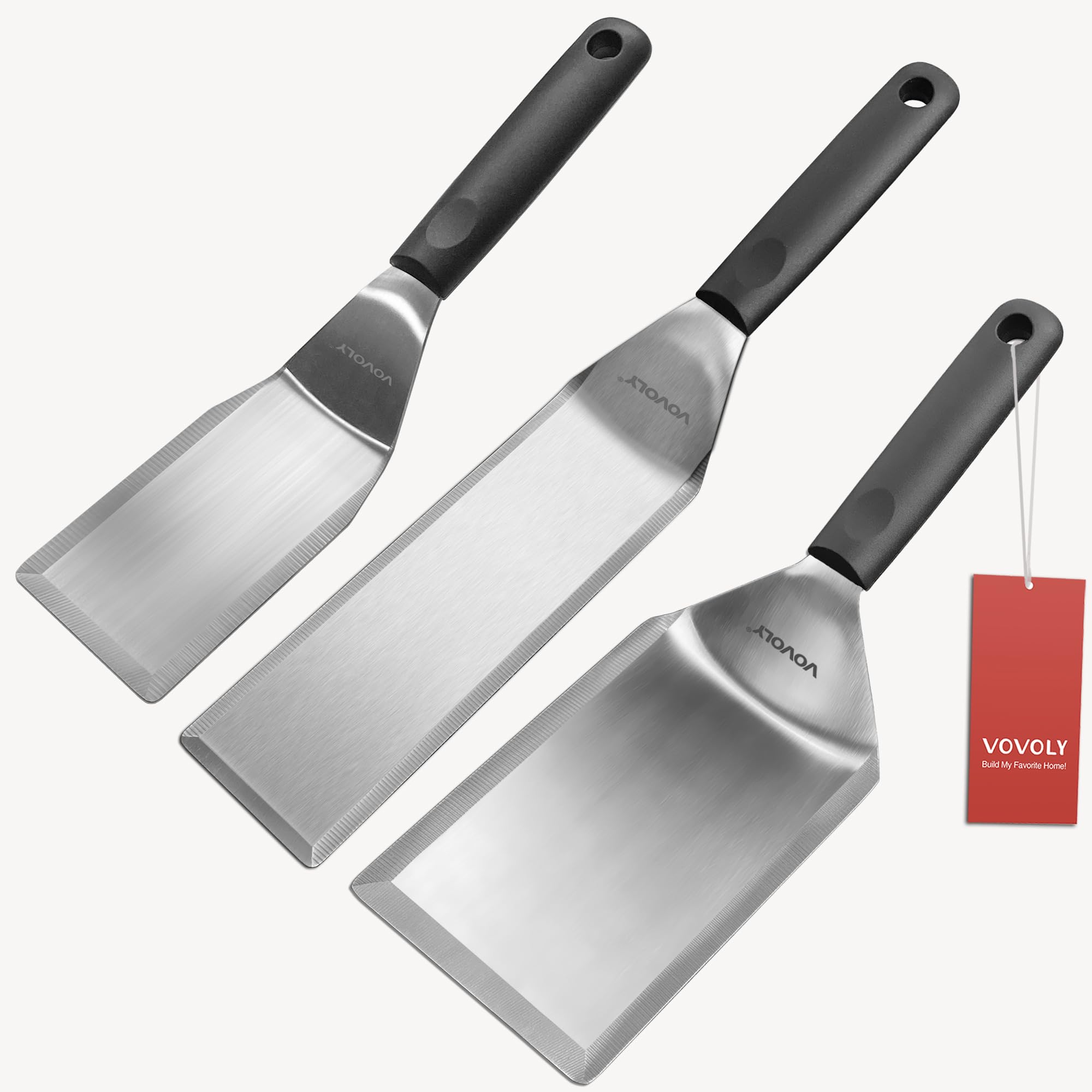 Photo 1 of Stainless Steel Spatula Set, Grill Spatula Set with Full Tang Silicone Handle & Beveled Edges, Long Wide Spatula for Cast Iron Griddle BBQ Flat Top Grill, Pancake Spatula, Smash Burgers Metal Spatula
