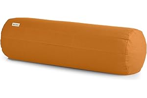 Basaho Yoga Bolster Cushion | Certified Organic Cotton Round Yoga Cushion for Support | Buckwheat Hulls Yin Yoga Bolster Pillows with Removable Washable Cover