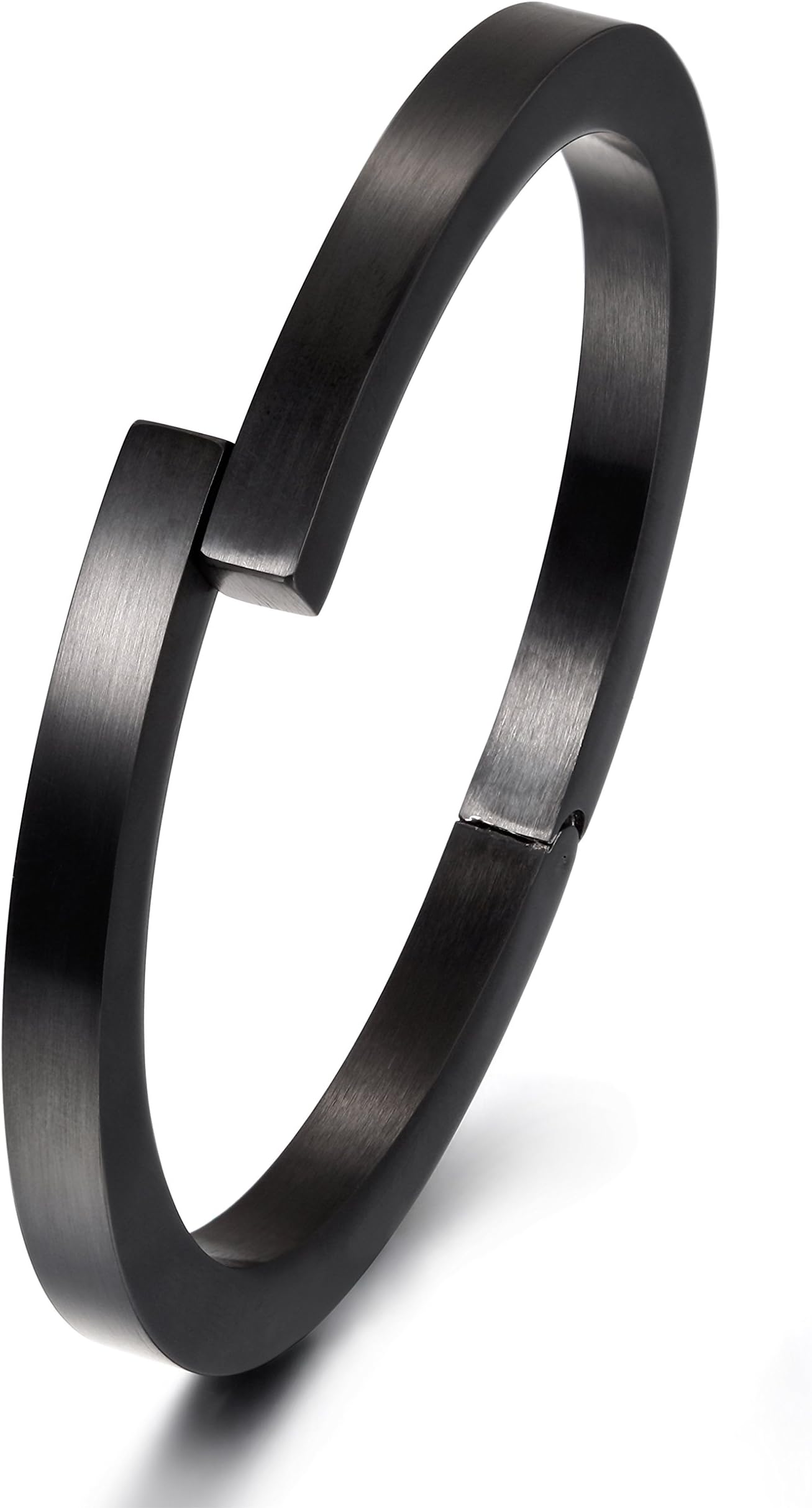 WISTIC Black Bracelet with Stainless Steel Bangle Cuff and Magnetic-Clasp Plain Polished for Men Boy