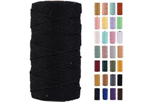 MAOQIAN Black Macrame Cord 3mm x 109Yards,Colored Cotton Rope Colorful Cotton Cord Soft Craft Cord Twine for Wall Hanging Plant Hangers Crafts Decorative Projects