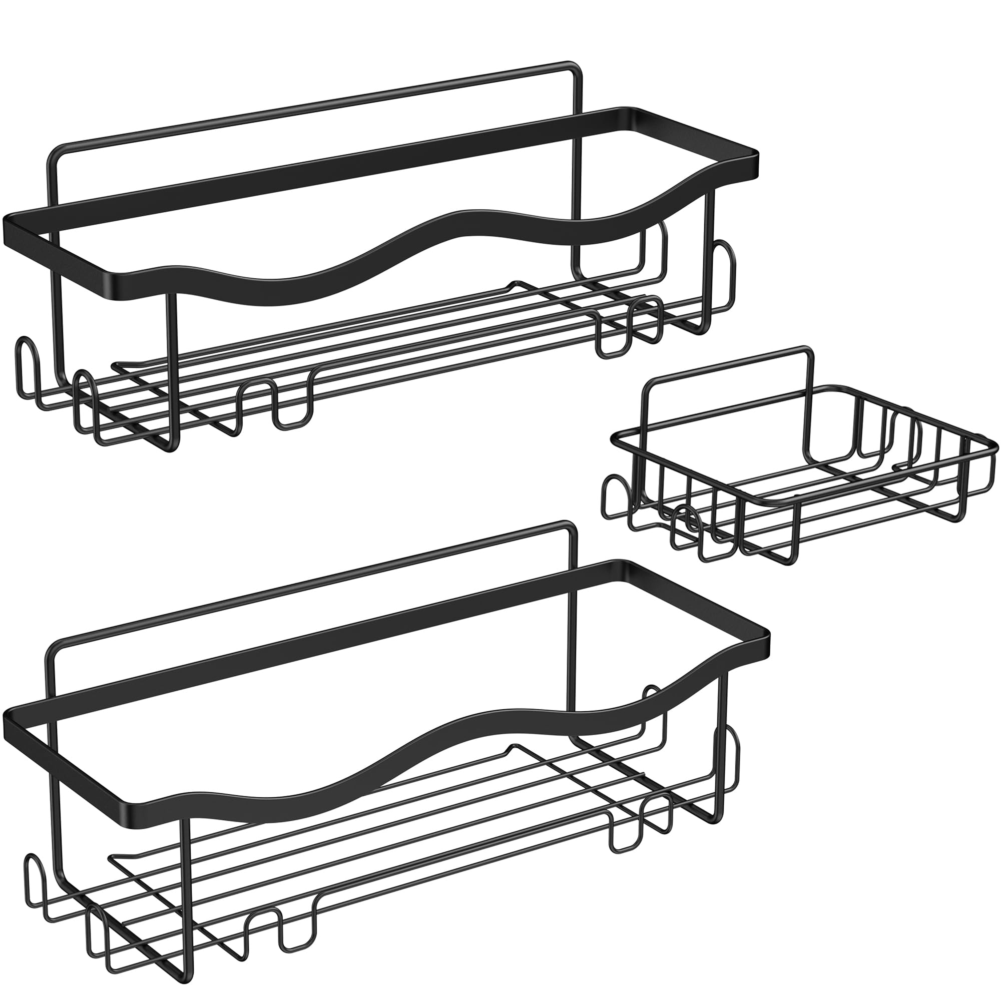 ALOCEO Shower Caddy 3 Pack, No Drilling Bathroom Wall Storage with Shower Soap Holder, Kitchen Organiser Shelf Rack, Black