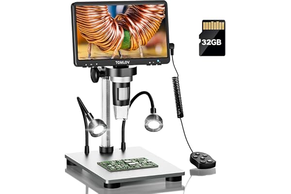 TOMLOV DM9 7" Digital Microscope: 1080P 1200X Coin Microscope Magnifier, 12MP Ultra-Precise Focusing LCD Soldering Microscope