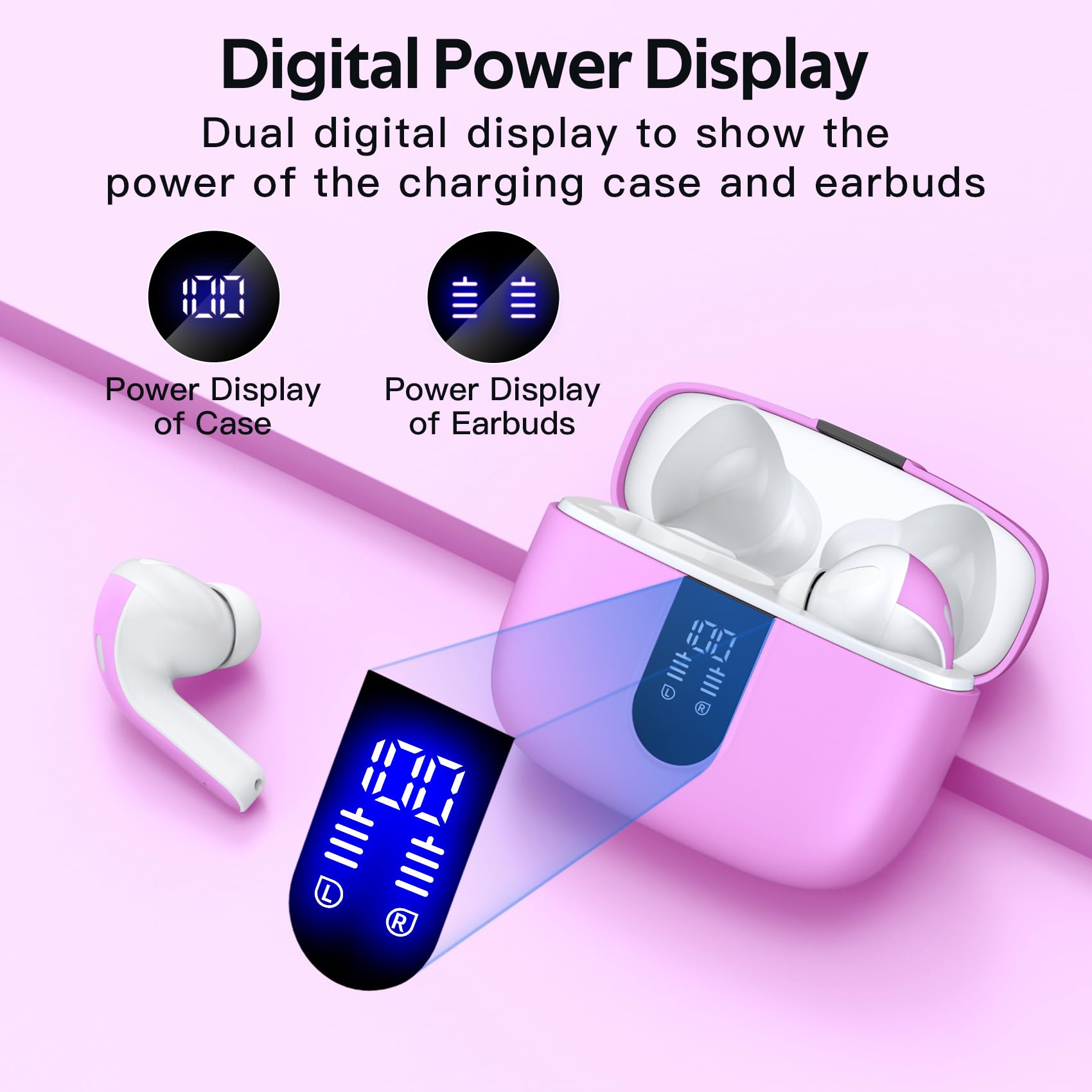 TAGRY 2 Sets X08 Purple and Sunset Pink Bluetooth Headphones True Wireless Earbuds 60H Playback Ear Buds with Wireless Charging Case in-Ear Earbuds with Mic
