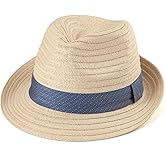 Straw Trilby Hat for Men - Summer Sun Fedoras Travel Beach Panama M/L and L/XL, Adjustable