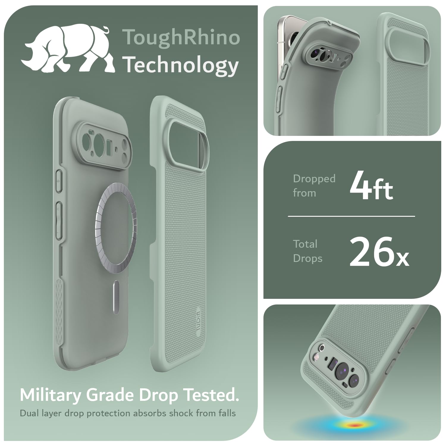 TUDIA DualShield Grip kompatibel mit Google Pixel 10 Pro XL 2025 Hülle [Pixelsnap & MagSafe-kompatibel] Militärqualität doppellagig stoßfest robust strapazierfähig Schutzhülle – Grüne Lilie 2