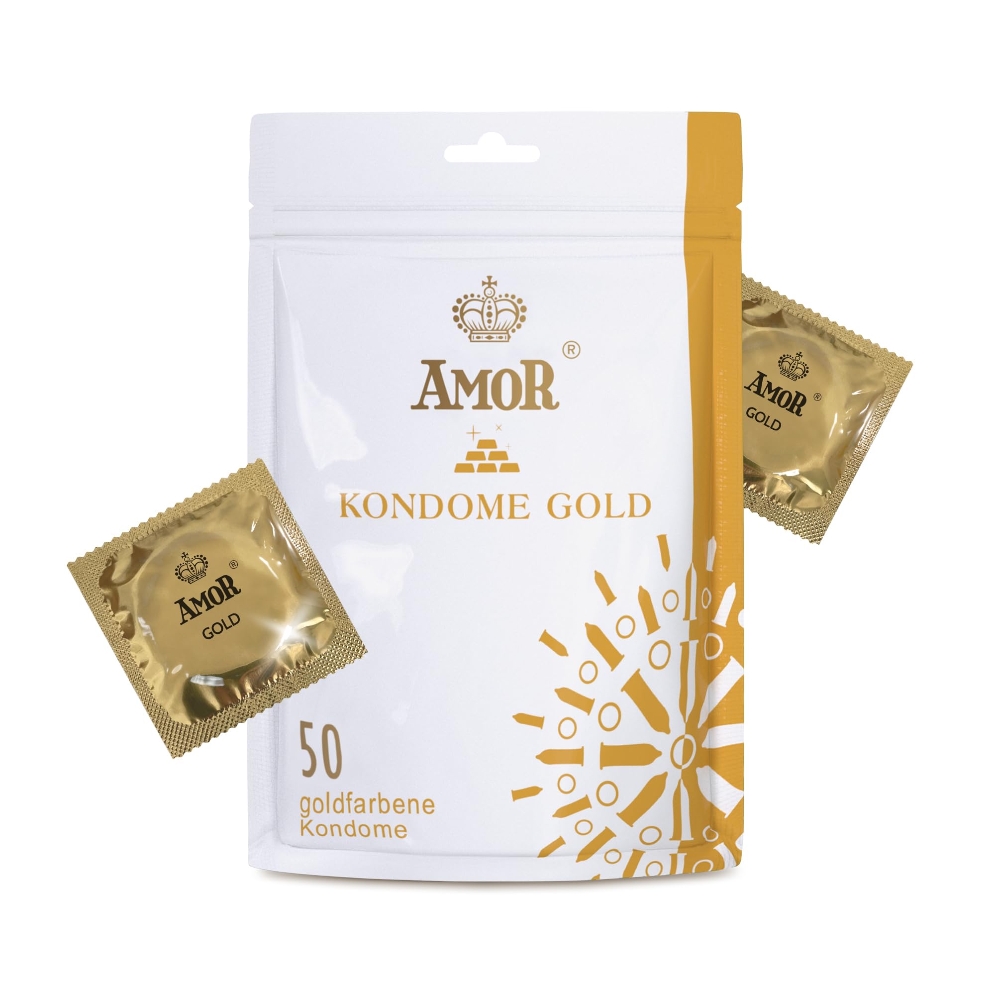 AMOR Premium Condoms Gold, Ø 53 mm Condoms Color Gold, Pack of 50