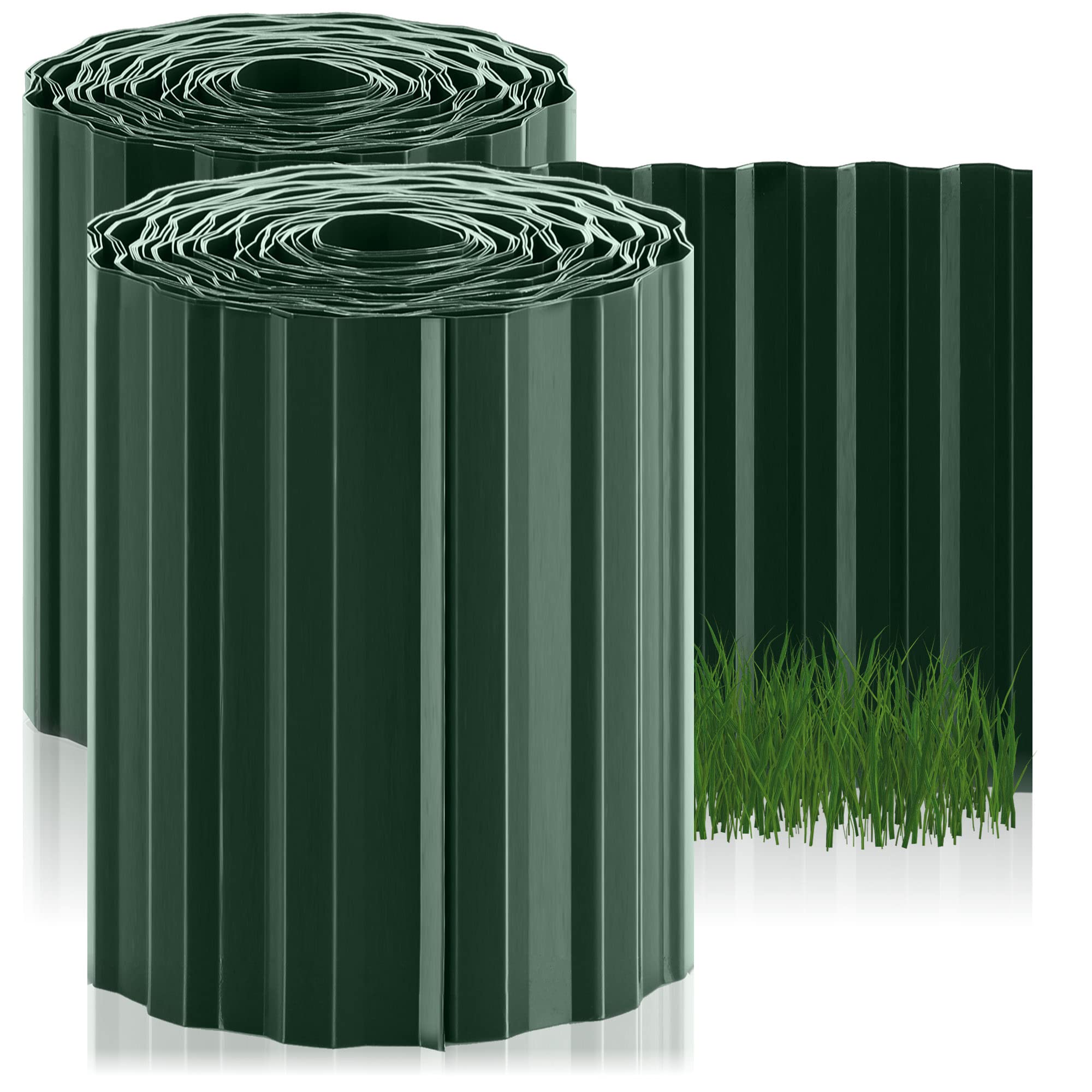 COM-FOUR® 2x lawn edge 20 x 900 cm made of plastic - flexible bed edging for lawn, flower bed or as a mowing edge - grass finish, length individually adjustable - bed edging