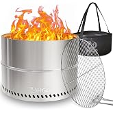 HGD 20 Inch Smokeless Firepit with Grill, Portable Wood Burning Fire Pit for Camping & Backyard, Stainless Steel Outdoor Fire