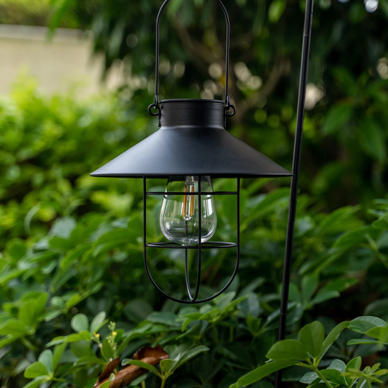 Photo 1 of HUYIENO 2Pack Solar Metal Hanging Lantern with Shepherd Hook Outdoor Led Garden Lights Black