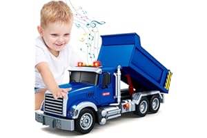 Bstoyder Kids Toys for 3 4 5 6 7 8 Years Old Boys, Large Dump Truck Toy with Lights, Sounds, Blue Toddler Friction Powered Truck Vehicle Toy for Boys Girls Birthday Gifts