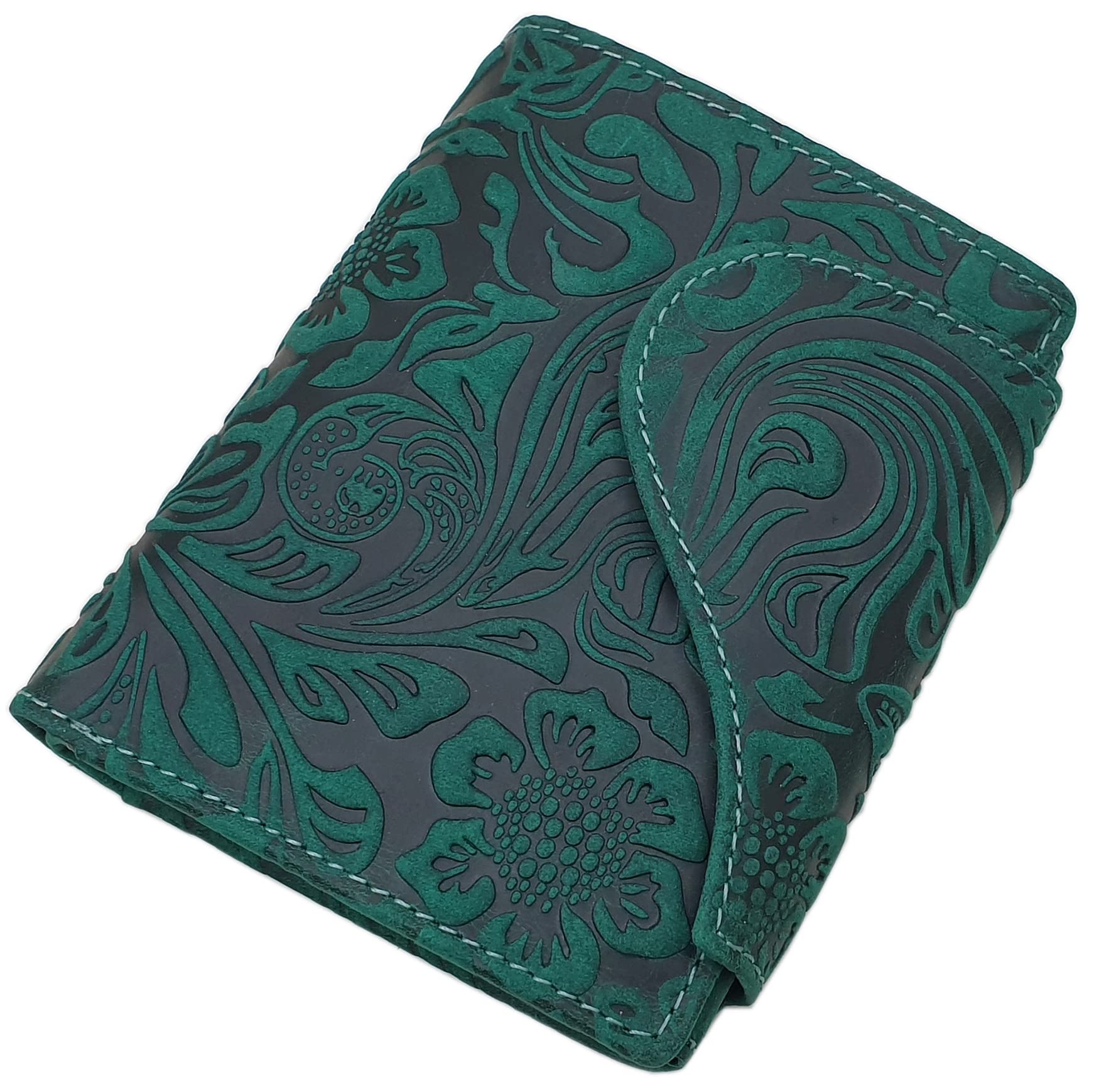 myledershop Leather Womens Purse with Beautiful Liana Pattern with External Latch with RFID & NFC Blocking (Petrol)