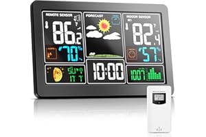 KALEVOL Weather Station Indoor Outdoor Thermometer Wireless Color Display Digital Temperature Humidity Monitor, Weather Thermometer Forecast Station with Atomic Clock and Adjustable Backlight