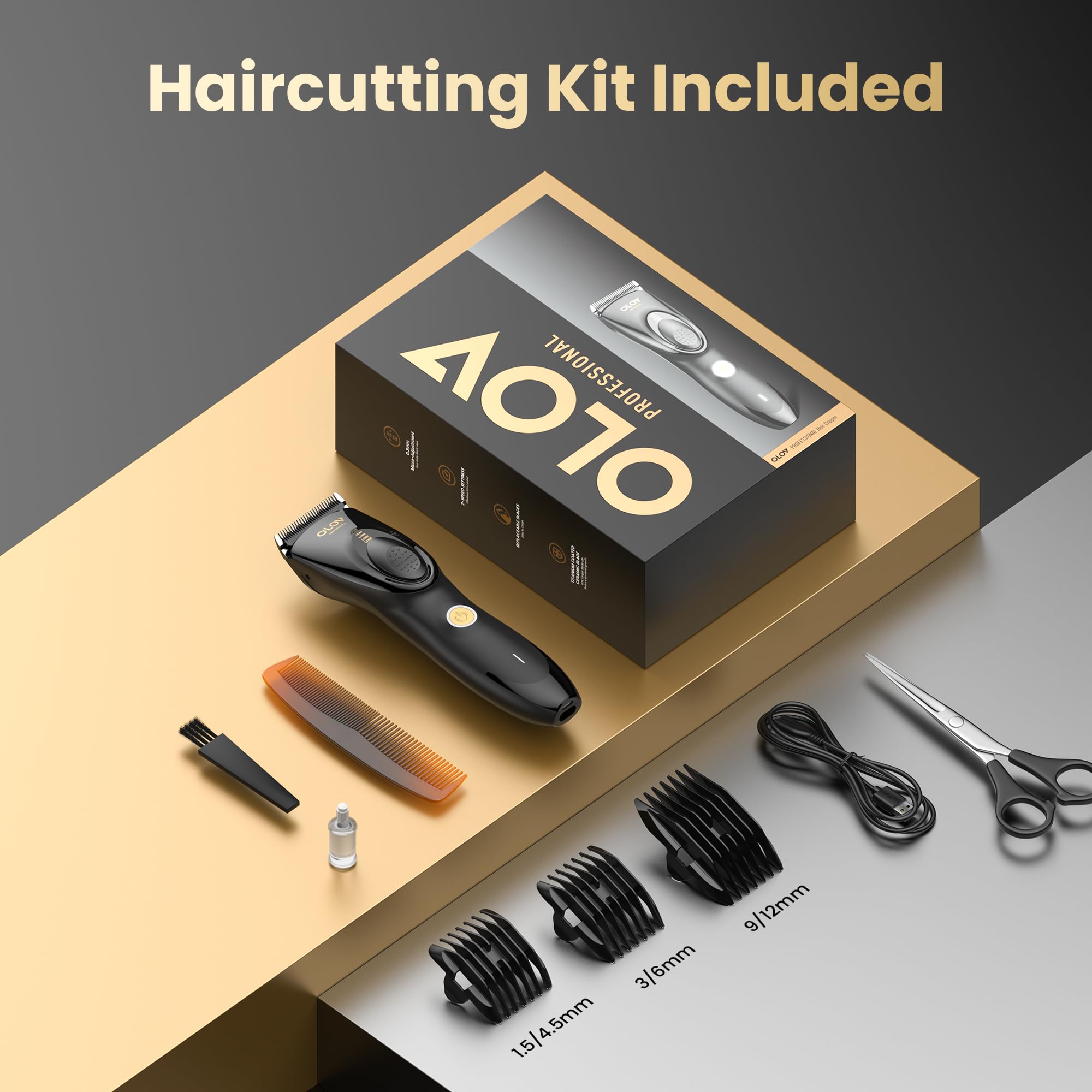 Hair Clippers for Men, Cordless Hair Clipper Kit, Adjustable 4 Length Setting, 2-Speed Settings, Replaceable Ceramic Blade Heads, Rechargeable Hair Clippers for Family (Black)