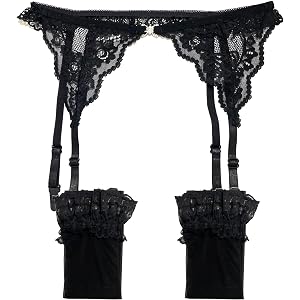 Men's Sissy Skirted Thong Lingerie Lace G-string Underwear with Gaters Belt