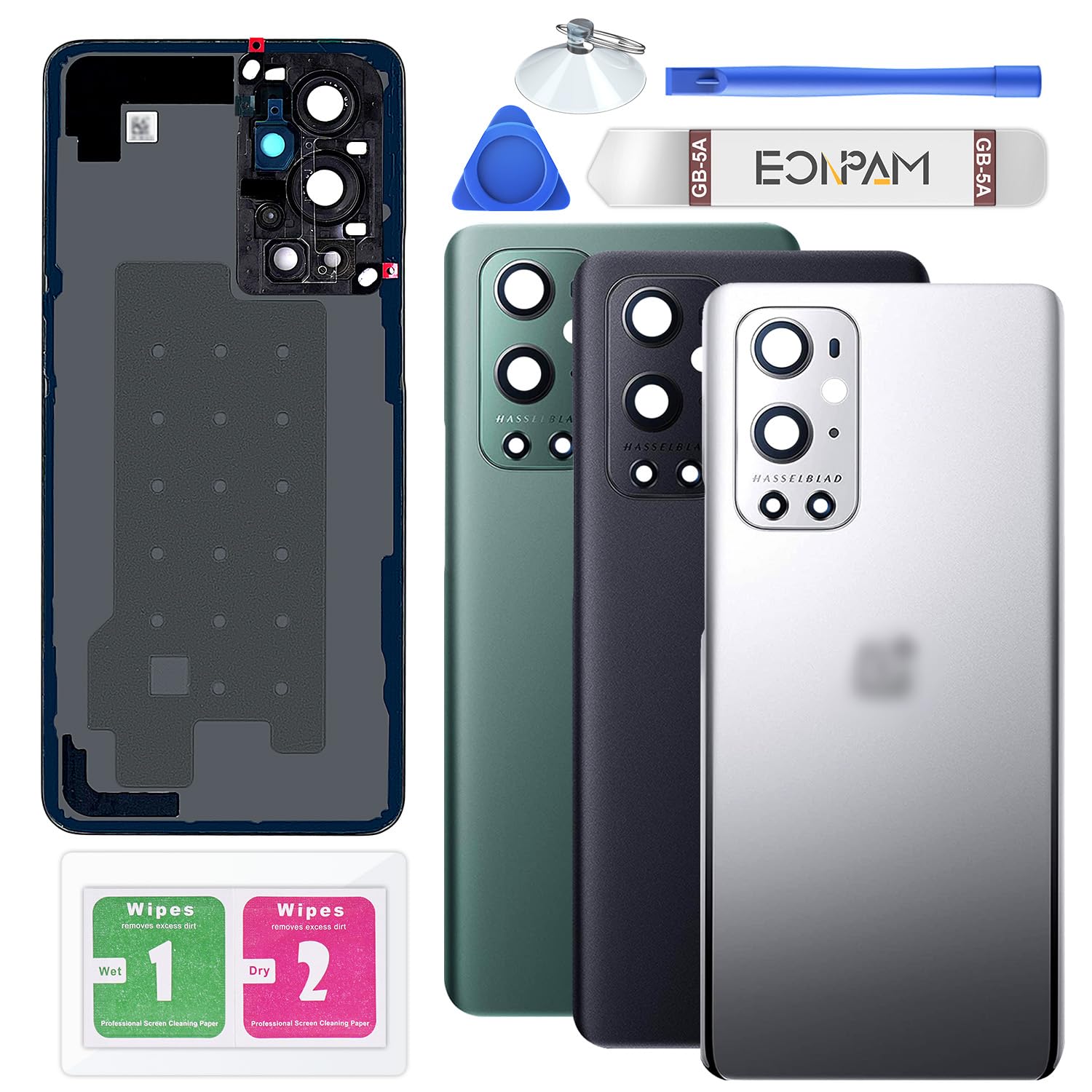 Eonpam Back Cover Glass for OnePlus 9 Pro Rear Glass Replacement with Camera Lens + Repair Kit Genuine Rear Housing (Silver)