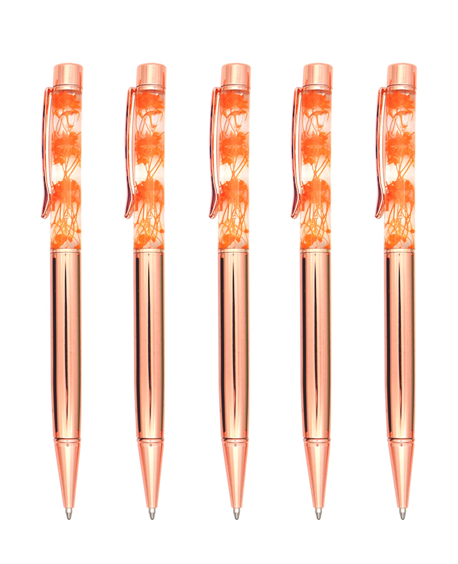 Gullor 5 Pieces Floral Ballpoint Pen Metal Flower Pen Dynamic Liquid Flower Pen, Black Ink, Gold