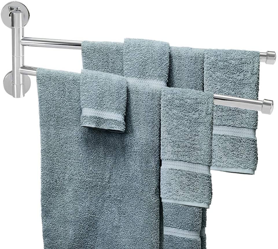 Stainless Steel Towel Rack, Swing Out Rotating Wall Mounted Towel Shelf Space Saving Towel Bar Bathroom Accessories (2 Arms)