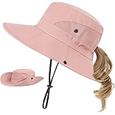 Kids Sun Hat with Ponytail Hole UV Protection Wide Brim Summer Beach Bucket Cap Fishing Hat for Girls