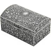AVESON Vintage Metal Jewelry Box Small Trinket Storage Organizer Box Chest Ring Case for Girls Women, Tin Color, Small