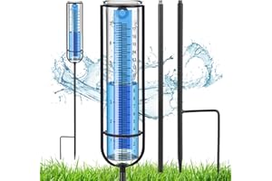 RICIHENE Richene Rain Gauge Upgrade, 7" Capacity Glass Rain Gauge Outdoor-Detachable Rain Guage with Lengthen Stake Best Rated for Yard, Lawn & Garden(Dual Scale)