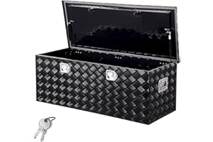 VEVOR Heavy Duty Aluminum Truck Bed Tool Box, Stripes Plated Tool Box with Side Handle and Locks Keys, Storage Toolbox Chest 