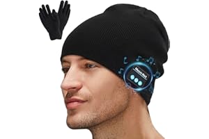 MISERWE Wireless Beanie Hat Winter Music Hat with Gloves Outdoor Sports for Men Women Gift Christmas Stocking Stuffers Black