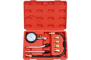 JoyFans 0-300 PSI Compression Tester Automotive Tool, Petrol Gas Engine Cylinder Pressure Test Kit with Gauge Adapter M10 M12 M14 M18 for Small Engine Cars Motorcycles Trucks SUVs Red