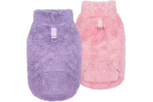 Idepet Fleece Dog Sweater Vest 2 Pack, Small Dog Clothes Sleeveless with Leash Ring and Pocket, Warm Puppy Sweatshirt Pet Cold Weather Pullover for Cats (Pink+Purple, Medium)