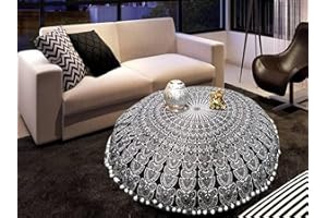 My Dream Carts Mandala Floor Pillow Cover Only Cushion Case Seating Throw Round Pouf Bohemian Meditation Indian Ottoman Home Living Bedroom Black & White (32” Pillows Cover Only, Without Insert)