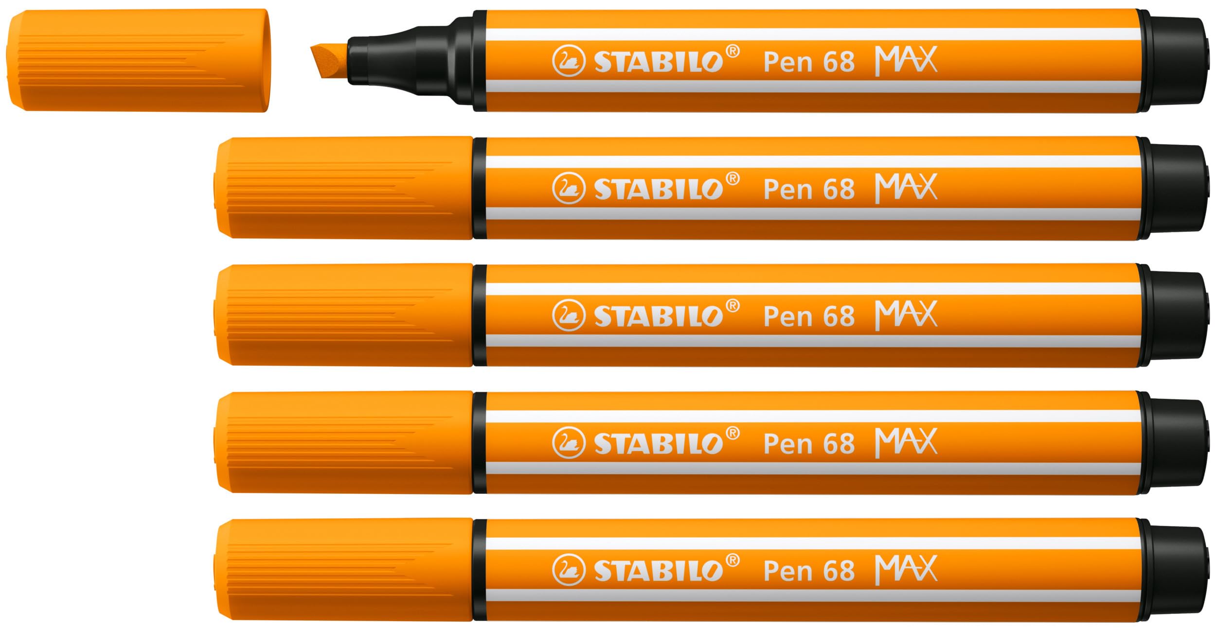STABILO Pen 68 MAX - Premium Fibre-Tip Pen with Chisel Tip - Arty - Pack of 5 - Orange — image 1