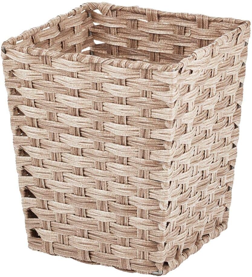 mDesign Small Woven Basket Trash Can Wastebasket Square