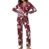 Ekouaer Pajamas Women's Long Sleeve Sleepwear Soft Button Down Loungewear Pjs Lounge Set Nightwear XS-XXL