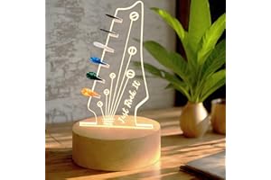 HSHS-US Light Up Guitar Pick Holder, Wooden Base with Electric Guitar Headstock Shaped Pick Holder for Picks Storage and Display,Guitar Accessories Gifts