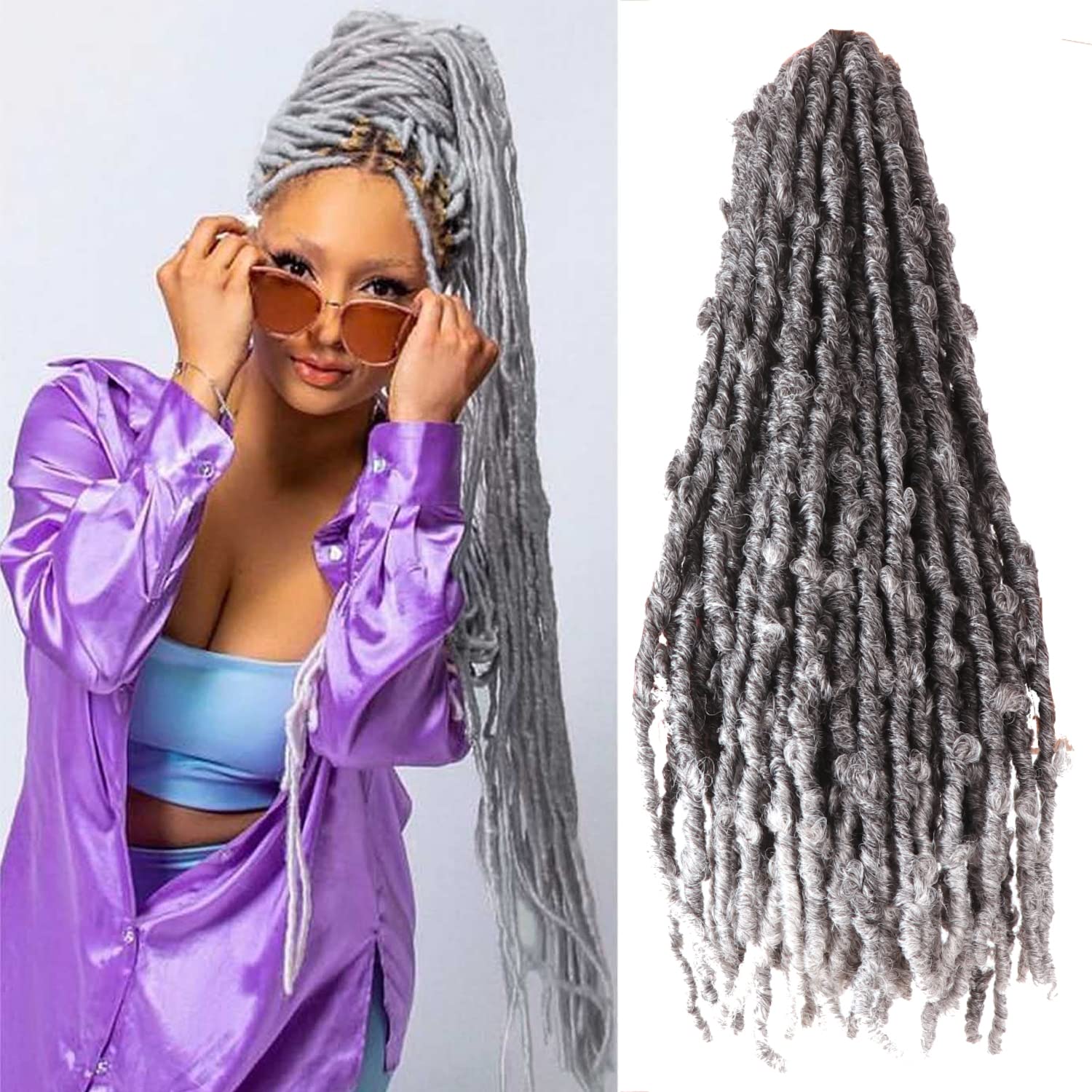 Butterfly Locs Crochet Hair 6 Packs Long Faux Locs Crochet Braids Pre looped Distressed Locs Soft Locs Crochet Dreadlocks Synthetic Hair Extensions (Tgrey, 36 Inch (Pack of 4)) โ image 1