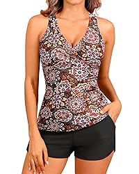 Women Mandala Tankini Swimsuits with Shorts - Two