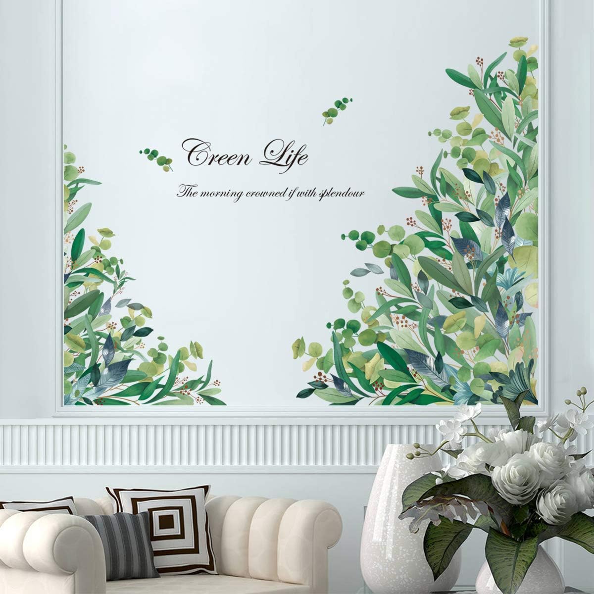 decalmile Green Leaves Wall Decals Olive Eucalyptus Leaves Wall Sticker