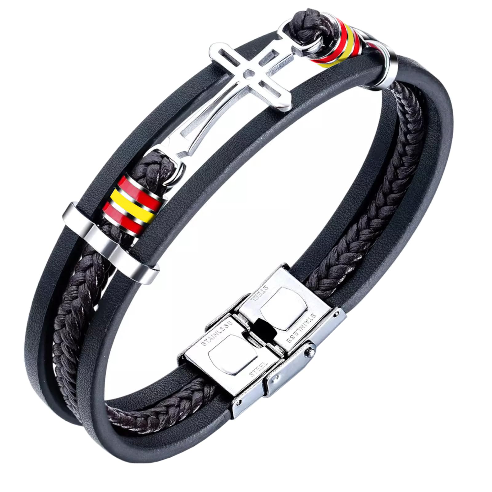 ESTUYOYA - Leather and Stainless Steel Bracelets in Anchor Shape and Unique Modern Designs Genuine Leather for Men and Women Unisex 21,5 cm Crucified