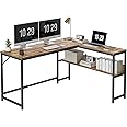 CubiCubi L Shaped Desk, 55.1 inch Corner Computer Desk with Storage Shelves, Home Office Desk with Bookshelf for Writing Gaming Study, Rustic Brown