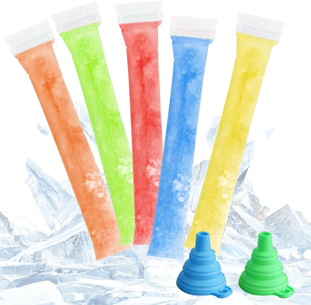 GAOHAN 200 Disposable Ice Pop Bags with Freezer Tubes and Funnels