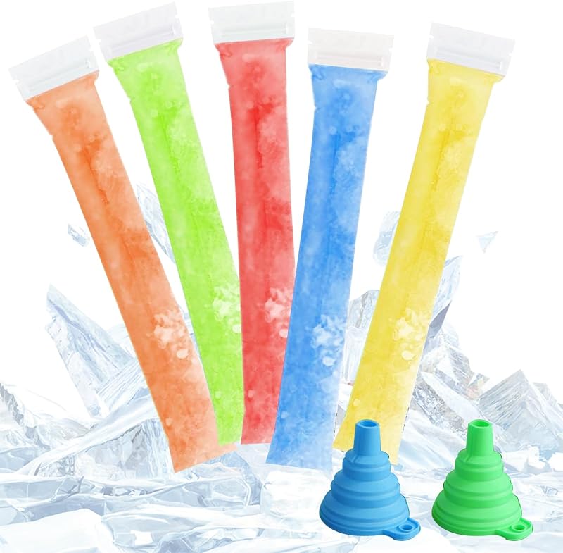 GAOHAN 200 Disposable Ice Pop Bags with Freezer Tubes and Funnels