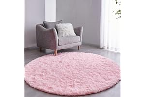 FJZFING Pink Round Rug Ultra-Soft Plush Modern 4x4 Circle Area Rug for Kid's Bedroom, Fluffy Shag Circular Rug for Nursery Room, Non-Slip Home Decor Cute Pink Carpet for Teen's Room