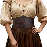 HiiFeuer Medieval Women Faux Leather Corset Belt, Renaissance Underbust Corset Adjustable Wide Waist Cincher for Ren Faire