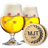 MJT Gifts Delirium Tremens Belgian Beer Glasses with Beer Coasters - 0.25 Liter - 2pk
