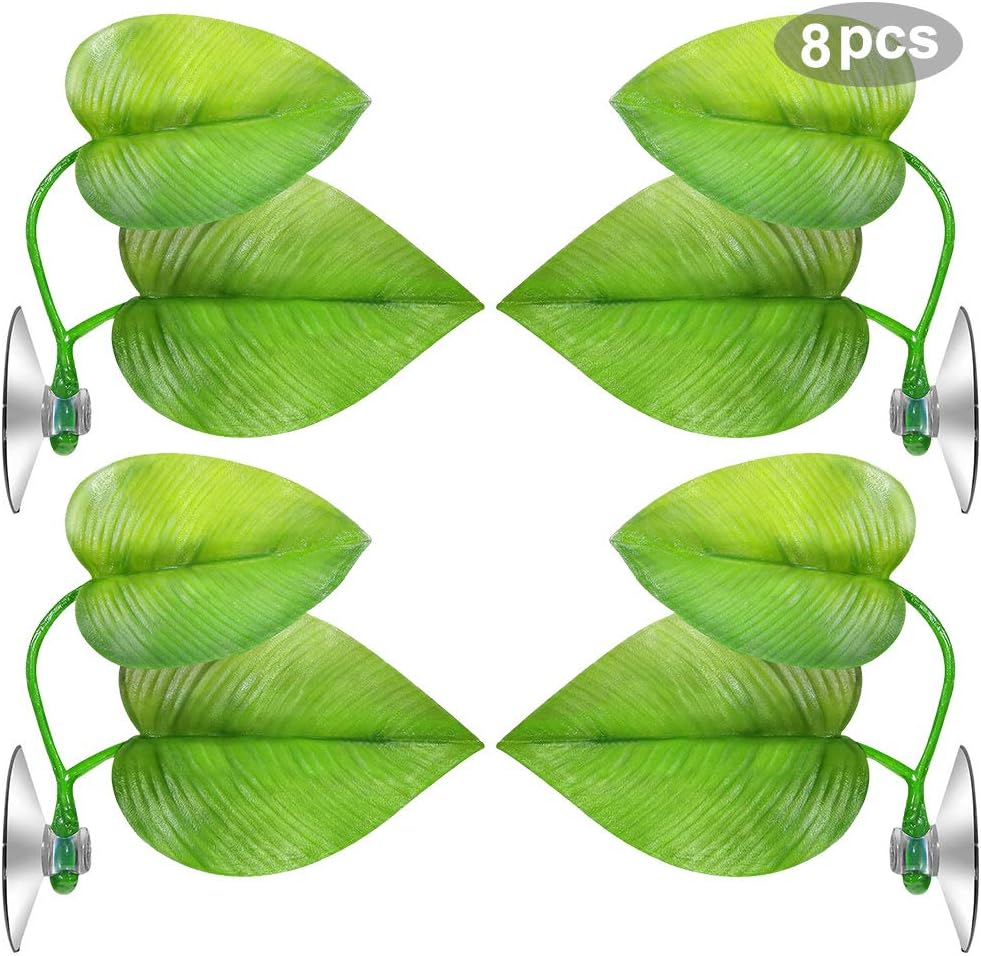 hugttt 8 Pack Floating Betta Bed Leaf Hammock for Betta Fish, Artificial Aquarium Plants with Suction Cup for Aquarium Fish Tank Décor, Green