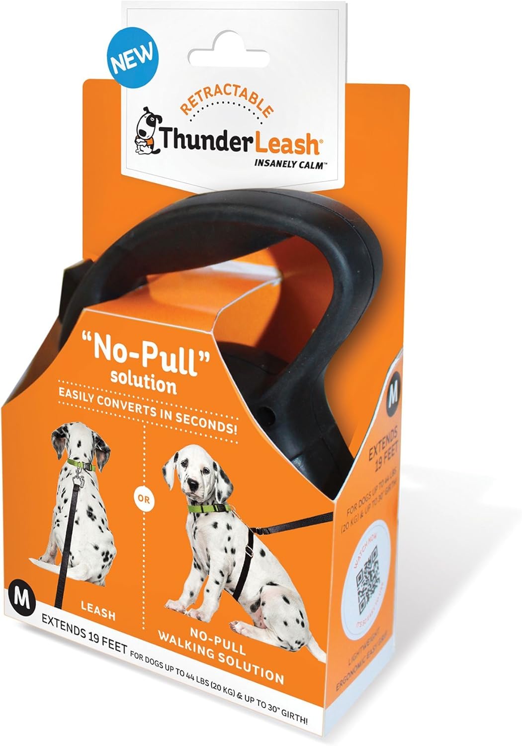 ThunderLeash NoPull Dog Leash Retractable, Black, Medium by